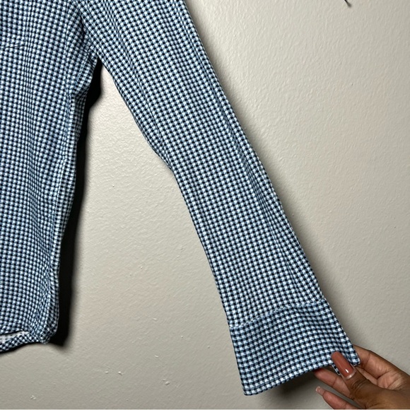WRK Men Shirt Small Blue Gingham Plaid Geometric Long Sleeve Reworked Pocket - Picture 5 of 10